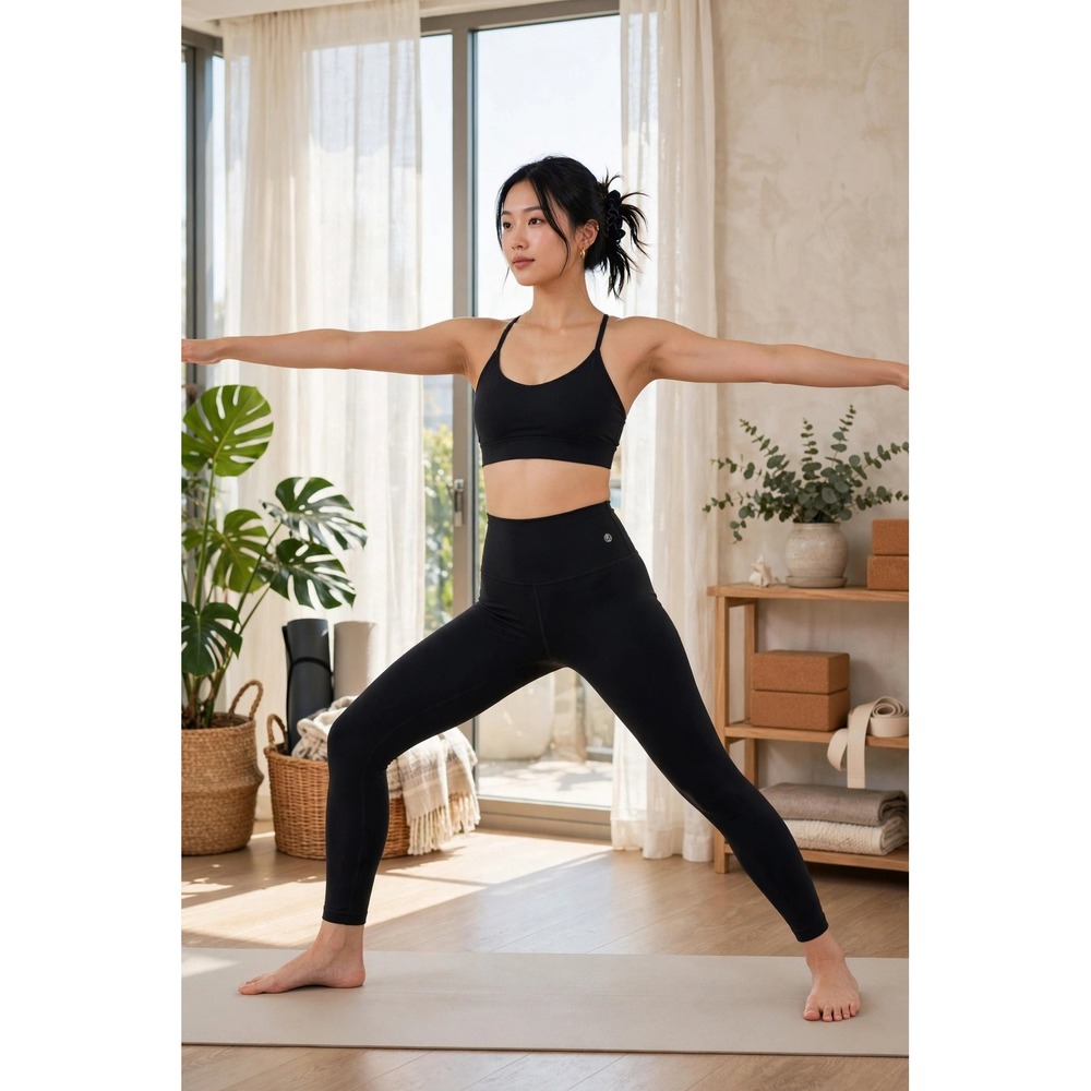 CRZ Womens XS Yoga Stretch Pants Solid Black High Waisted Activewear Leggings